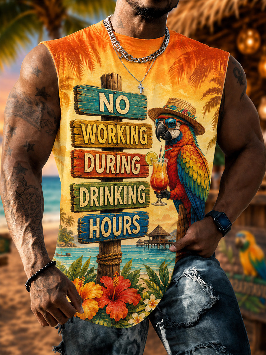 Men's No Working During Drinking Hours Print Casual Vest