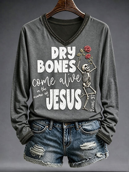 Women's Faith Lover Dry Bones Come Alive Halloween Printed T-shirt