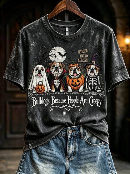 Women's Because People Are Creepy Halloween Dogs Print short-sleeved T-shirt