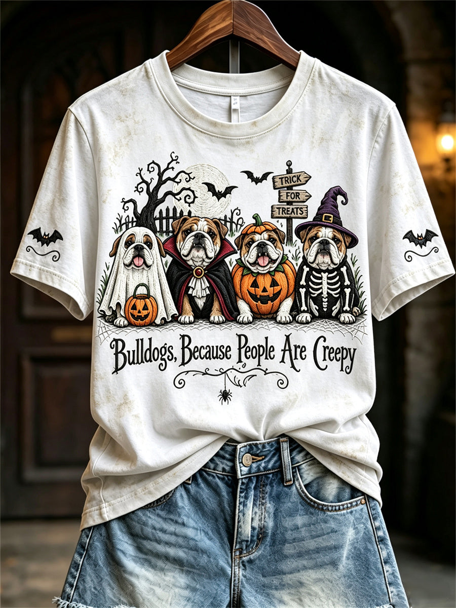 Women's Because People Are Creepy Halloween Dogs Print short-sleeved T-shirt