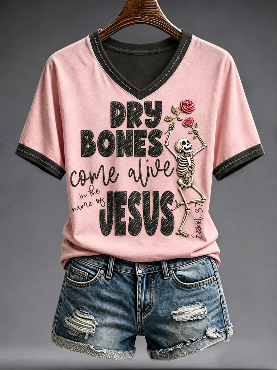Women's Halloween Faith Lover Dry Bones Come Alive Printed T-shirt