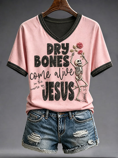 Women's Halloween Faith Lover Dry Bones Come Alive Printed T-shirt