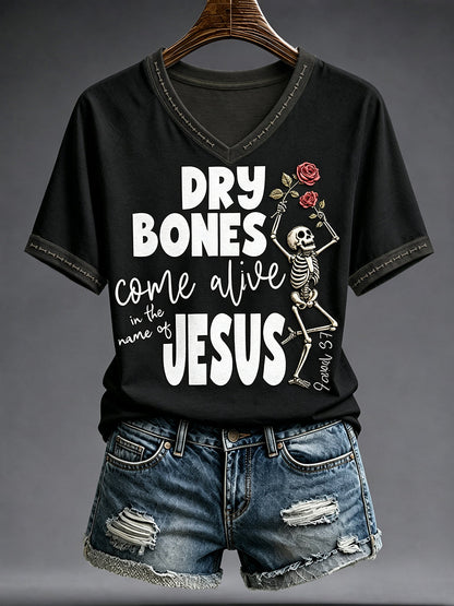 Women's Halloween Faith Lover Dry Bones Come Alive Printed T-shirt