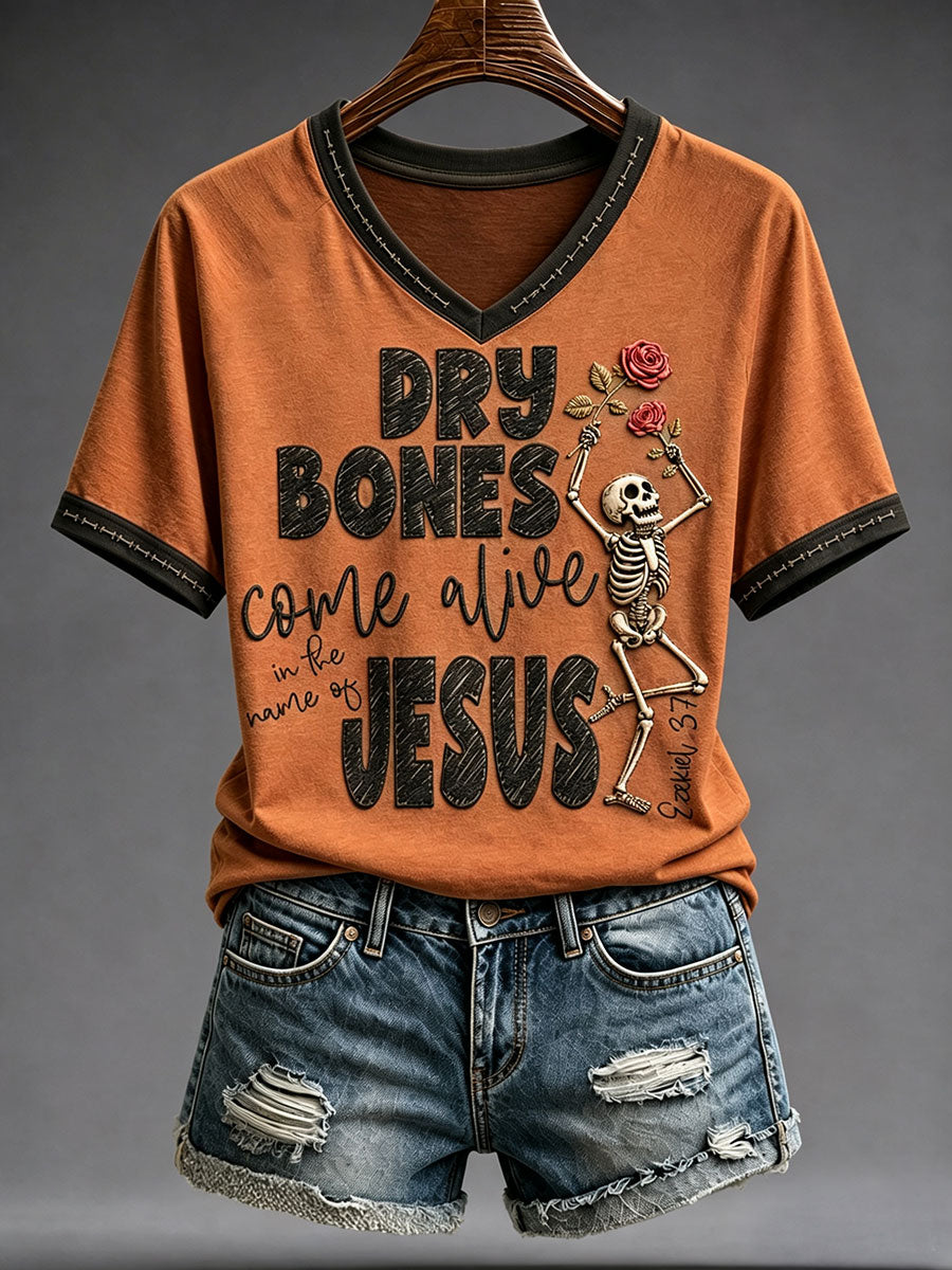 Women's Halloween Faith Lover Dry Bones Come Alive Printed T-shirt