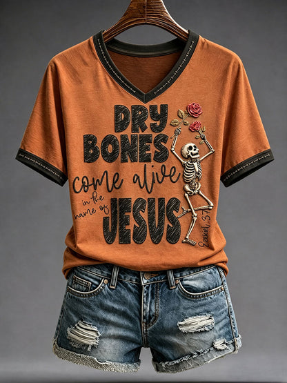 Women's Halloween Faith Lover Dry Bones Come Alive Printed T-shirt