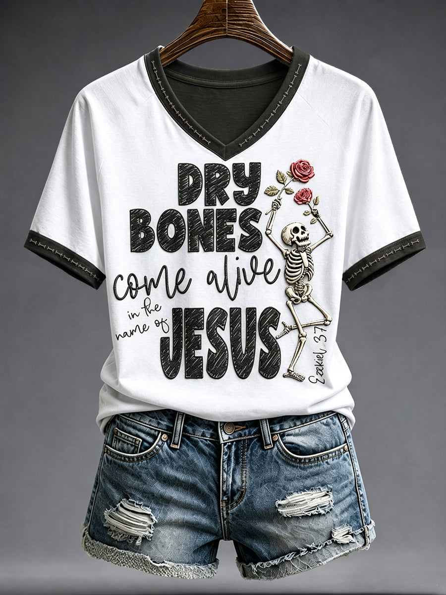 Women's Halloween Faith Lover Dry Bones Come Alive Printed T-shirt