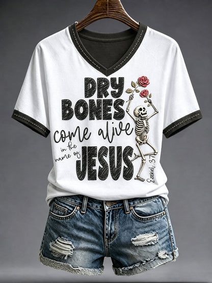 Women's Halloween Faith Lover Dry Bones Come Alive Printed T-shirt