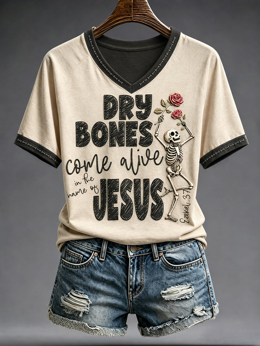 Women's Halloween Faith Lover Dry Bones Come Alive Printed T-shirt