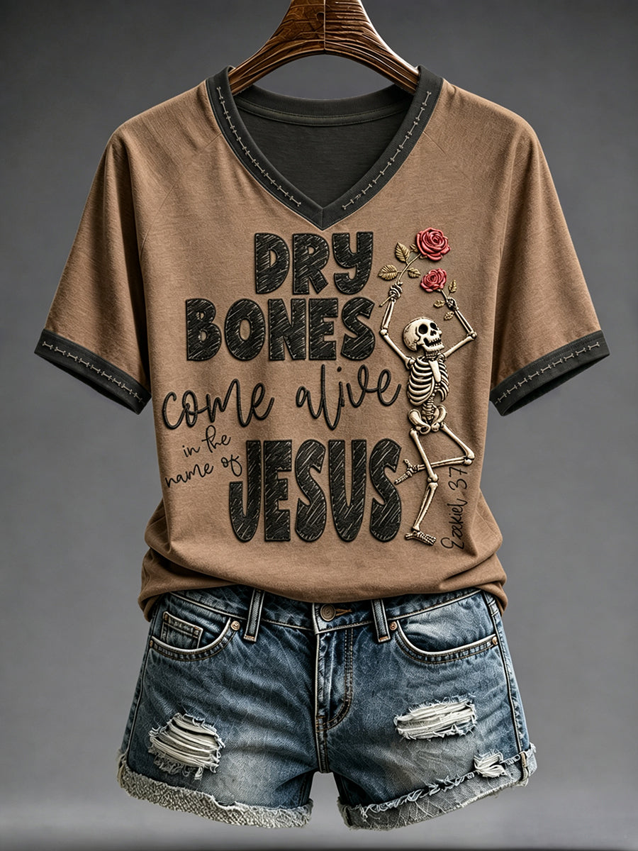 Women's Halloween Faith Lover Dry Bones Come Alive Printed T-shirt
