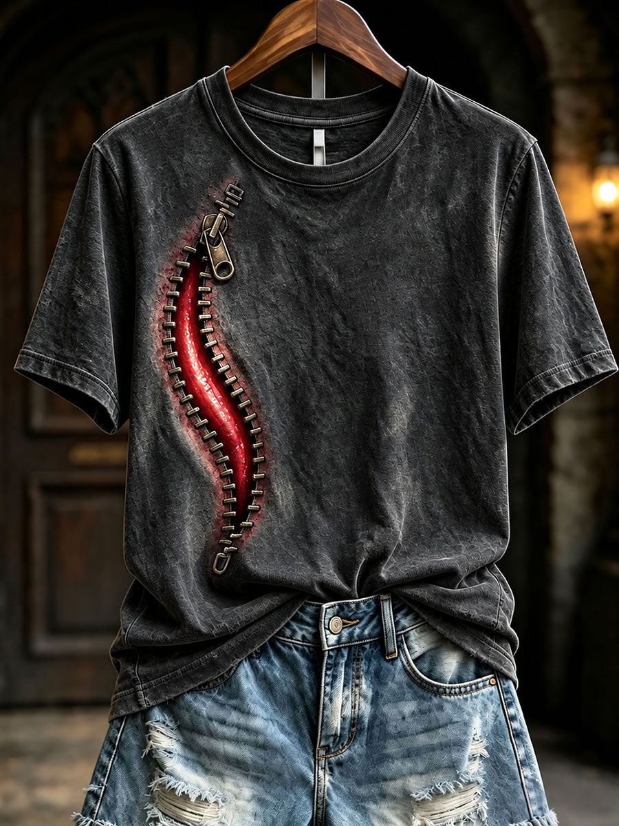 Women's Halloween Bloody Zipper T-Shirts