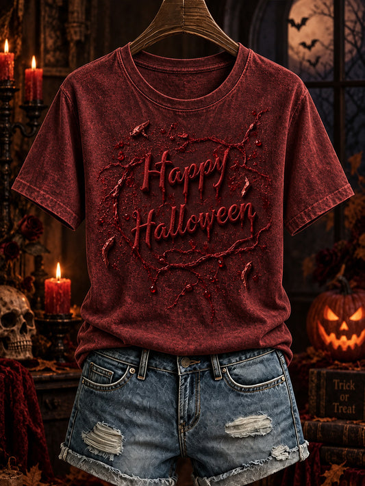 Women's Halloween-themed pattern print casual short-sleeve T-shirt