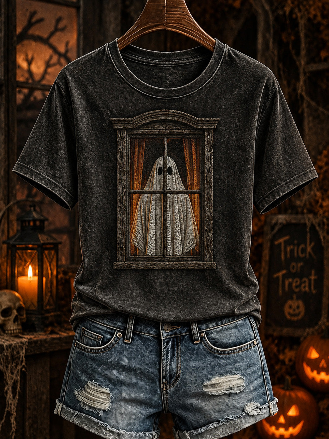 Women's Halloween-themed pattern print casual short-sleeve T-shirt
