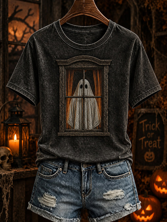 Women's Halloween-themed pattern print casual short-sleeve T-shirt