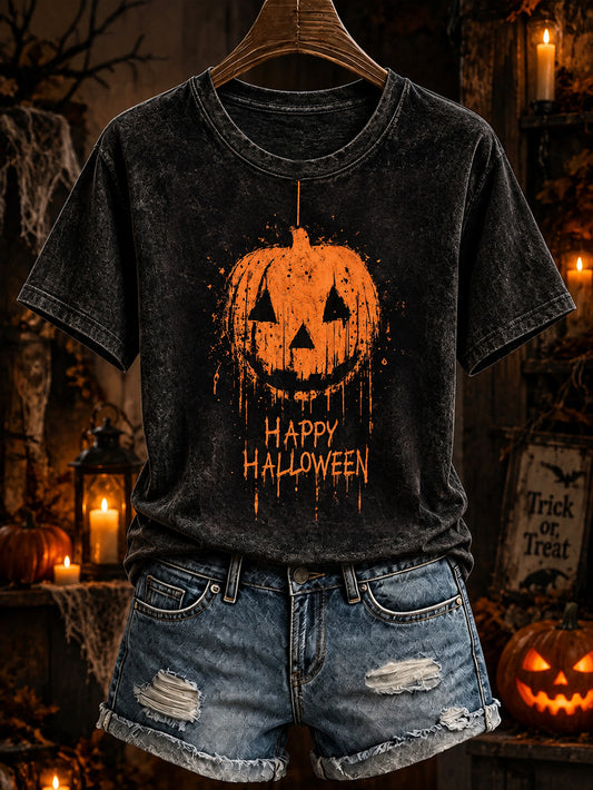 Women's Halloween-themed pattern print casual short-sleeve T-shirt