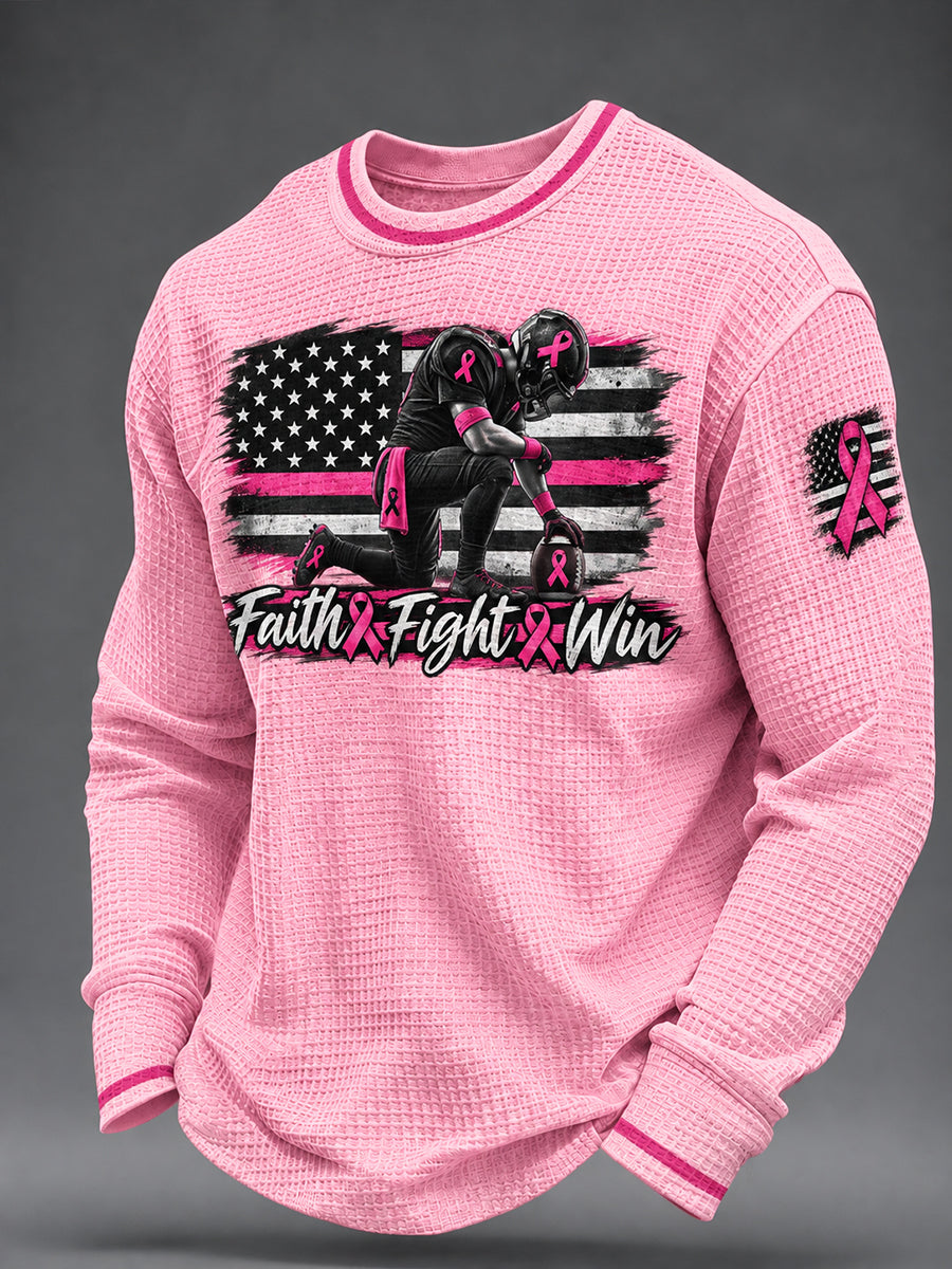 Men's Real Men Wear Pink Breast Cancer Awareness Waffle Sweatshirt